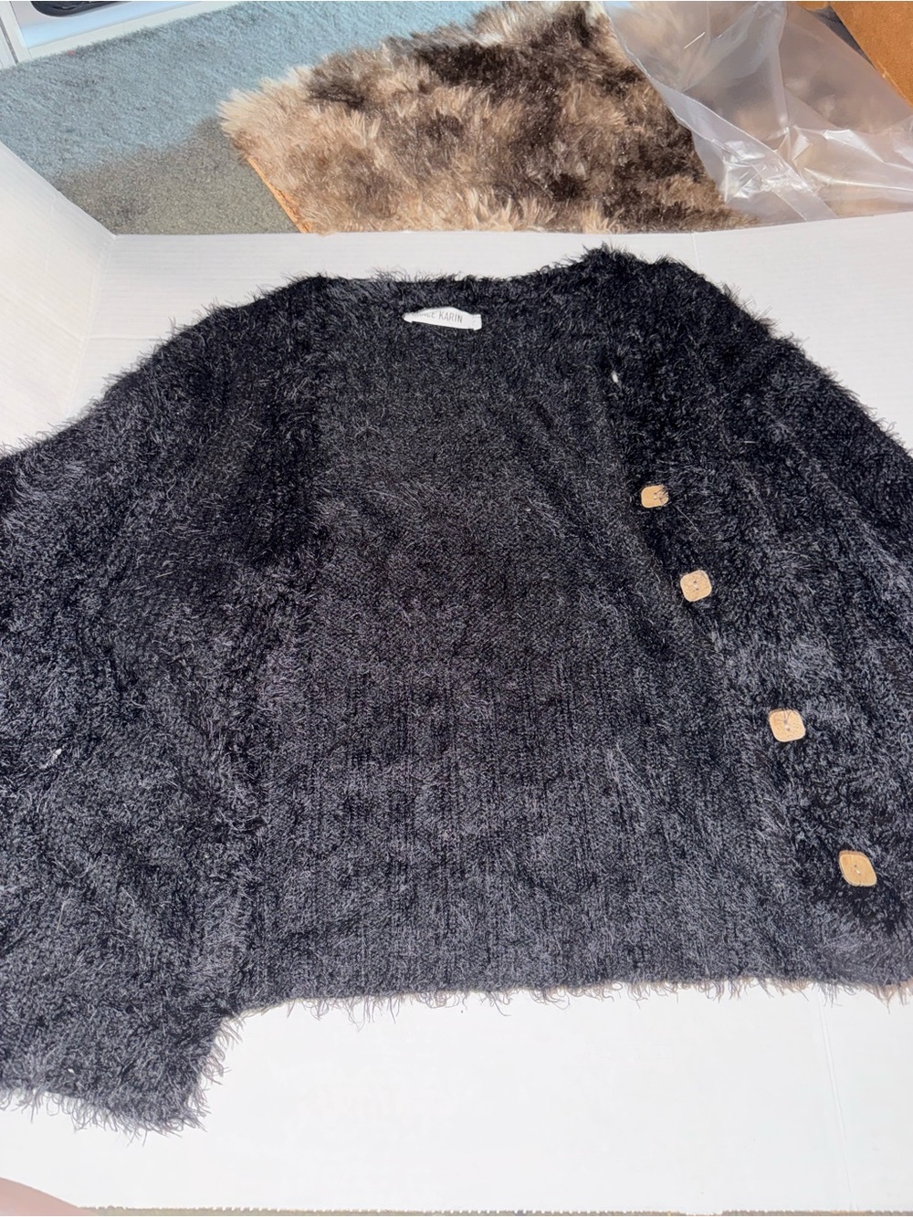 Grace Black Fuzzy Button-Accent Cardigan